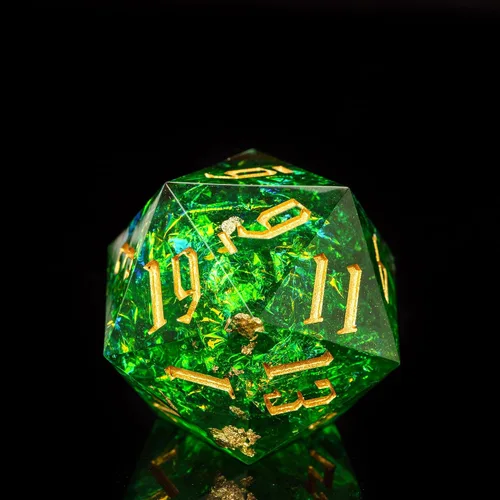 Miniatura 16 de Cusdie Dados D20 DND individuales con bordes afilados e inclusiones de lámina con purpurina, dados D&D de 20 caras, 1.31 pulgadas hechos a mano