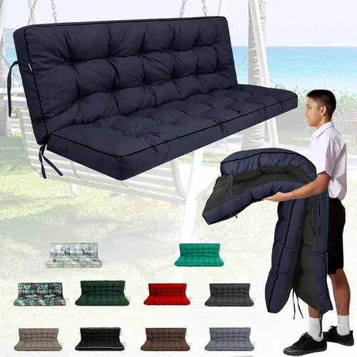 Miniatura 32 de Cojín de porche exterior con respaldo, cojín grueso impermeable para columpio de patio de 2/3 plazas de repuesto, cojines de columpio de banco