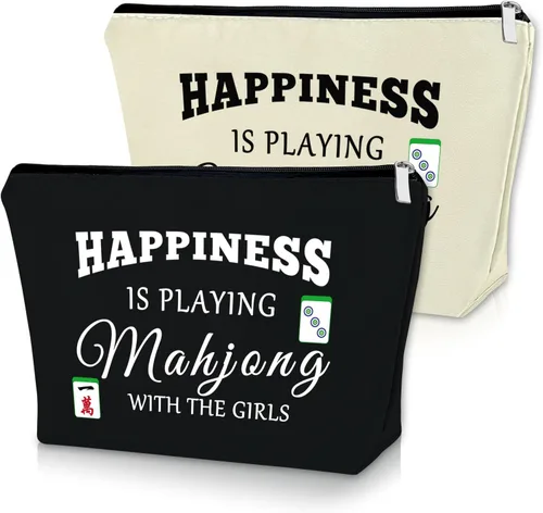 Miniatura 8 de Sazuwu Mahjong - Bolsa de maquillaje divertida para mujer, Azul, rosa y beige, Bingo