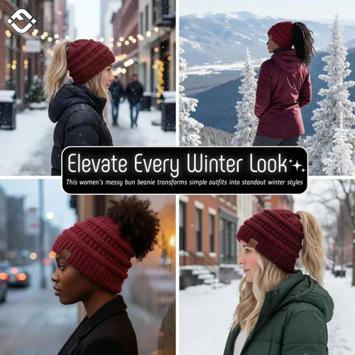 Miniatura 135 de Funky Junque - Gorro para mujer con ranura para cola de caballo