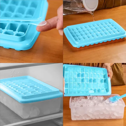 Miniatura 5 de Bandeja para cubitos de hielo con tapa y contenedor 55 – Moldes para cubitos de hielo para congelador, contenedor de hielo sin BPA, viene