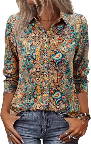 Miniatura 9 de siliteelon Camisas de vestir con botones para mujer, camisas de vestir de manga larga, algodón de corte clásico