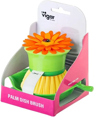 Miniatura 4 de Vigar Cepillo de Limpieza de Palmas con Flor para Platos con Soporte, Cepillos de Cocina Perfectos para Platos, Cepillo de Fregadero y Cepillos