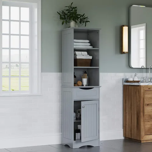 Miniatura 2 de RiverRidge, Grey Ashland - Gabinete de almacenamiento independiente para baño con tres estantes abiertos y cajón