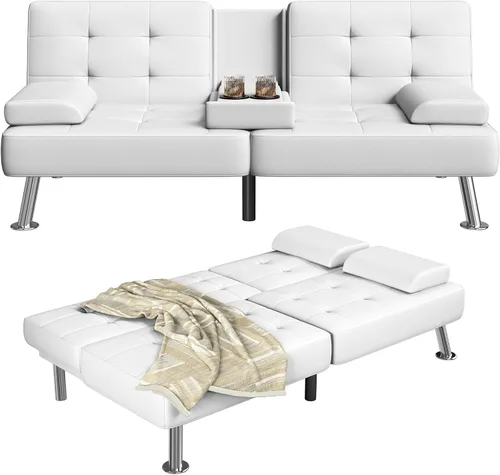 Miniatura 10 de Furmax Sofá Cama Futón Ajustable Sofá Cama Futón Sleeper para Sala de Estar, Oficina de Negocios, Sofás Reclinables con Portavasos (Cuero PU, Negro)