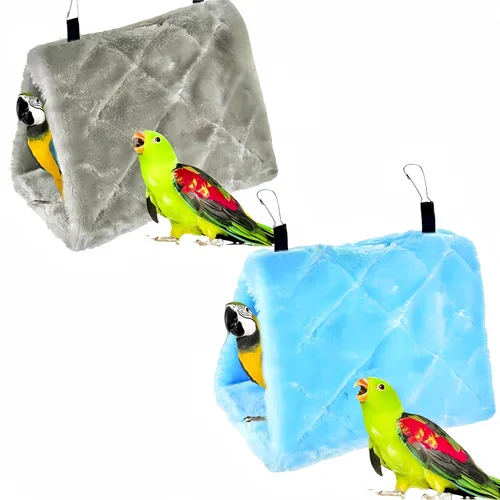 Paquete de 2 hamacas colgantes para cama de nido de pájaros, cama para dormir, cueva colgante de felpa, cabaña feliz para mascotas, loro, periquito,