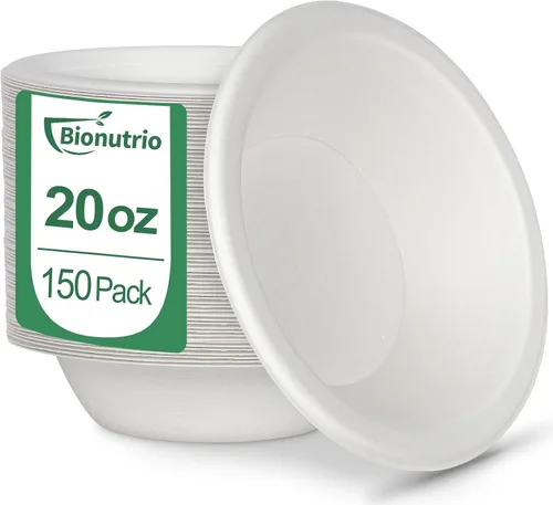 Miniatura 10 de Cuencos desechables de papel para sopa – Paquete de 50 unidades, resistentes, biodegradables y compostables hechos de caña de azúcar, 20 onzas