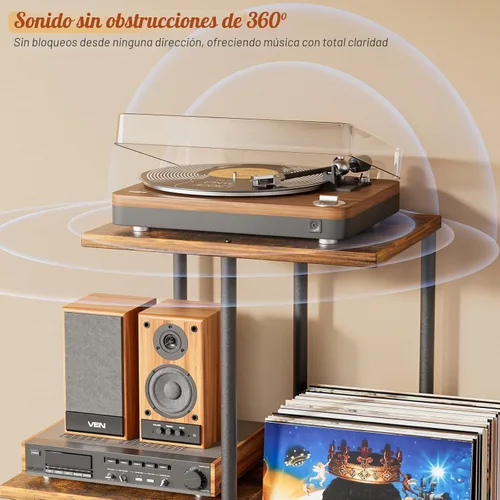 Miniatura 6 de Soporte para Tocadiscos, Soporte de Almacenamiento de Discos de Vinilo con Estante de Exhibición, Mesa de Soporte para Tocadiscos con Divisores