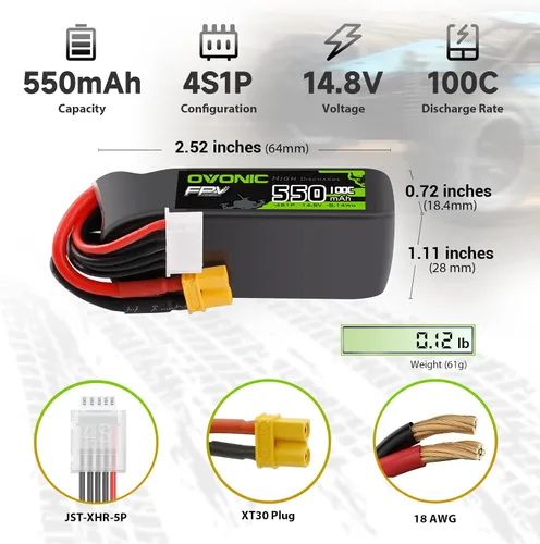 Miniatura 2 de OVONIC Batería Lipo de 14.8V 100C 550mAh 4S con enchufe XT30