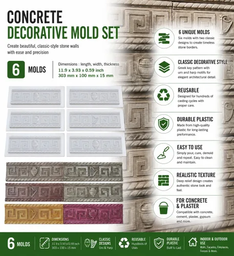 Miniatura 2 de Juego de moldes de chapa de ladrillo 6 piezas de paneles de pared de hormigón ABS DIY molde de piedra W10