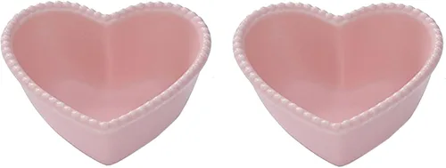 Miniatura 3 de CHOOLD - Cuenco de cerámica con forma de corazón para pudín horneado, cuenco para postre, cuenco para horno, ramekin para ramekin (rosa/blanco)
