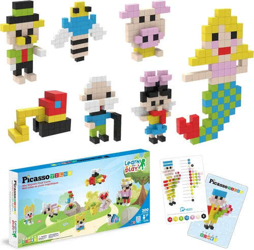 Miniatura 15 de PicassoTiles 102 piezas Cubo de rompecabezas magnético de píxeles de 1" Mezcla y combina juguetes con Ideabook STEM Educación de aprendizaje Bloques