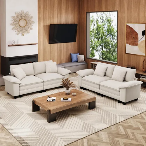 Miniatura 14 de MIXPATIO Juego de sofá modular Cloud en forma de U, asiento profundo de 3 piezas, sofá modular de 6 plazas y brazos extraíbles, felpilla de felpa