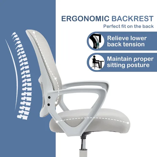 Miniatura 4 de Silla de escritorio ergonómica, silla de malla cómoda para computadora con reposabrazos y soporte lumbar ajustable, silla ejecutiva giratoria