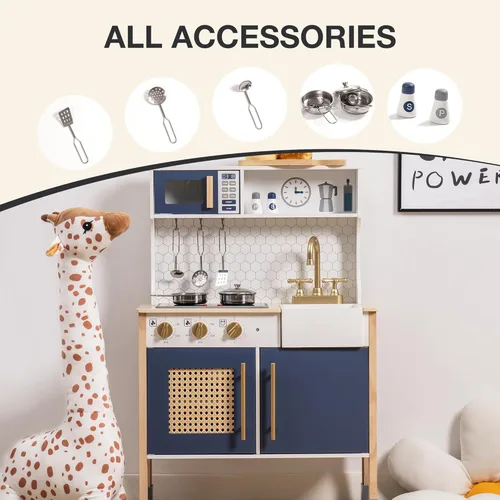 Miniatura 6 de ROBOTIME Cocina de Madera para Jugar, Juego de Cocina para Niños y Pequeñitos, Cocina de Juego para Niños con Luces y Sonidos, Cocina de Juguete Azul