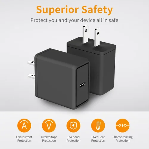 Miniatura 5 de Bloque de carga rápida USB C de 30 W para Google Pixel 10 Pro XL/10/9 Pro /9/8 Pro/8/7 Pro/7/6a/6 Pro/6/5a/5/4, paquete de 2 adaptadores de Negro