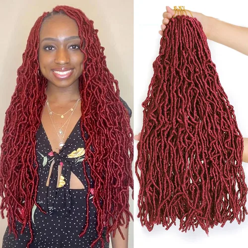 Miniatura 20 de Leeven - 6 paquetes de 21 mechones de cabello largo trenzado para mujer, trenzas de ganchillo sintético de cabello rizado desordenado estilo Rastas