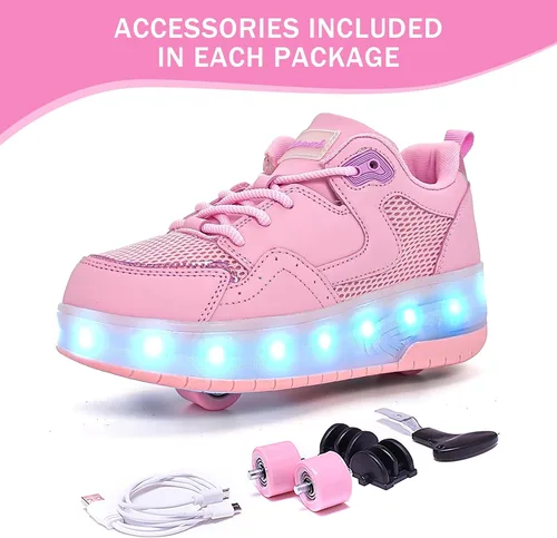 Miniatura 2 de Wooowyet - Tenis con ruedas y luces LED para niños y niñas, con ruedas, USB recargable, cierre de gancho y bucle