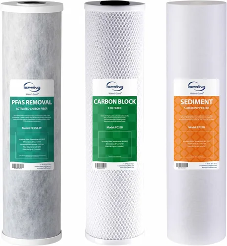 Miniatura 14 de iSpring F3WGB32BM Filtro de agua de 3 etapas, 4.5" x 20", paquete de repuesto con sedimento, bloque de carbono CTO y cartuchos reductores de hierro