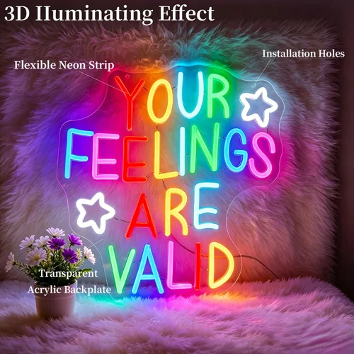 Miniatura 7 de Neon Sign for Wall Decor Dimmable Your Feelings Are Valid Neon Sign Led Neon Lights Light Up Signs for Room Gift Decoration USB Powered
