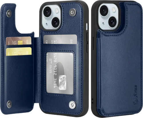 Arae Funda para iPhone 15 [6.1 pulgadas] - Funda tipo cartera con bolsillos para tarjetas de piel sintética con tapa trasera para iPhone 15 de 6.1
