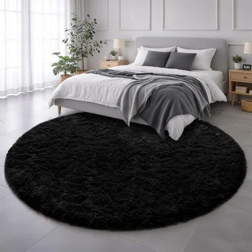 Miniatura 61 de Amdrebio Alfombra Redonda Azul Marino Oscuro de 4 Pies para Habitación de Niños Dormitorio, Alfombras de Área Circulares de Felpa Shag Esponjosa