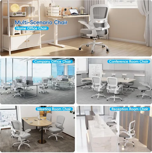 Miniatura 3 de TRALT Silla ergonómica de oficina, silla de escritorio con soporte lumbar ajustable, silla de computadora cómoda de malla con reposabrazos Gris