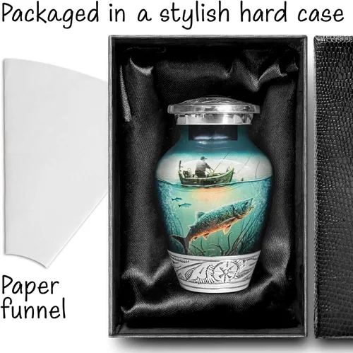 Miniatura 4 de Urna de pesca para cenizas humanas Recuerdo conmemorativo funerario hecho a mano Urna de cremación decorativa para mujeres y hombres