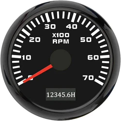 Miniatura 4 de ELING 52mm Generador 3000RPM Tacómetro con medidor de horas 12V 24V con retroiluminación roja Negro+Negro