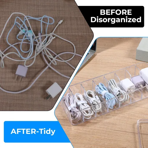 Miniatura 4 de Organizador de almacenamiento de cables de plástico transparente con 40 bridas de silicona, caja organizadora de cables con tapa para organización