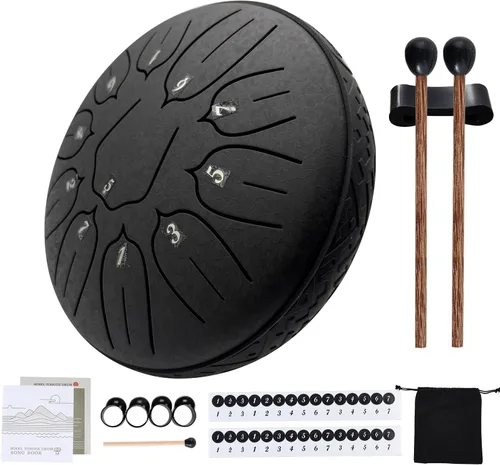Yahpetes Tambor de lengua de acero, instrumento de percusión musical, tambor de lluvia de metal para exteriores de 6 pulgadas, 11 notas, tecla C