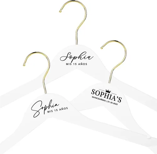 Miniatura 8 de Andaz Press Percha de novia personalizada, madera blanca de primera calidad para vestido de novia, vestidos de dama de honor, fiesta nupcial, regalo
