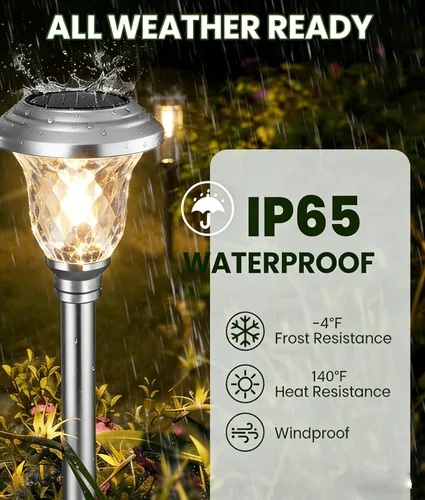 Miniatura 2 de BEAU JARDIN - Luces solares para exteriores para iluminar caminos, patios y jardines, hechas de cristal y acero inoxidables, impermeables