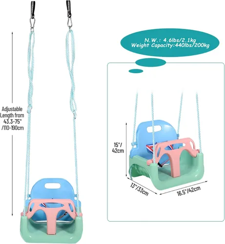 Miniatura 2 de RedSwing Asiento de columpio 3 en 1 para bebé, columpios para niños pequeños, antideslizantes, cómodos y seguros, desmontable para bebés y Azul