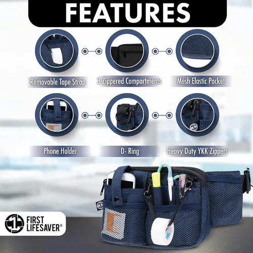Miniatura 8 de First Lifesaver Riñonera para enfermera con múltiples compartimentos y soporte de cinta para enfermeras y estudiantes de enfermería, Negro
