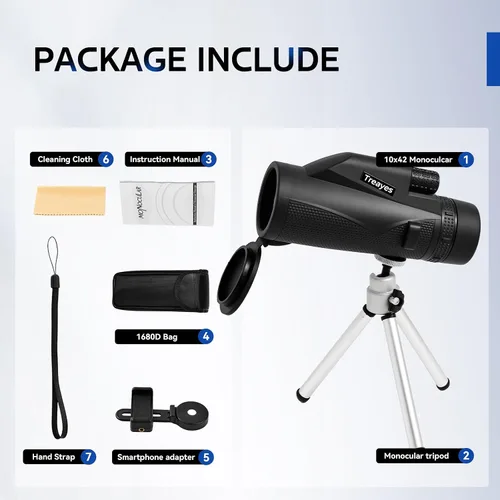 Miniatura 8 de Telescopio monocular de alta potencia HD de 10 x 42, 10 x 42 pulgadas, ultraligero y portátil, marco metálico BAK4, con adaptador de teléfono