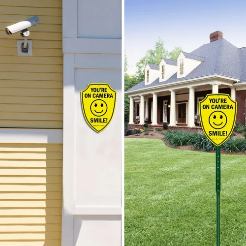 Miniatura 6 de Faittoo Señal de sonreír You're On Camera, letreros de videovigilancia al aire libre, paquete de 2, señal de advertencia reflectante de aluminio