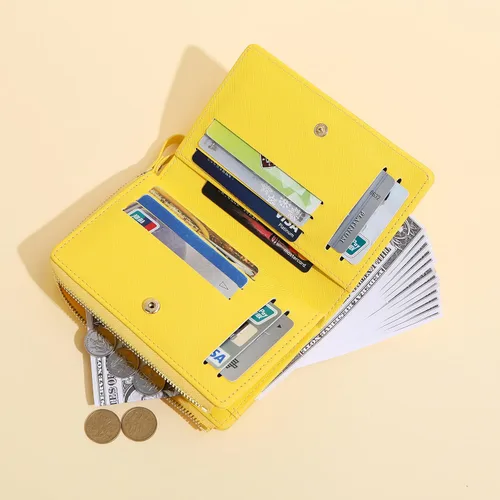Miniatura 3 de Cartera con cremallera para mujer, con bloqueo RFID, multiusos, tarjeteros, monederos cortos