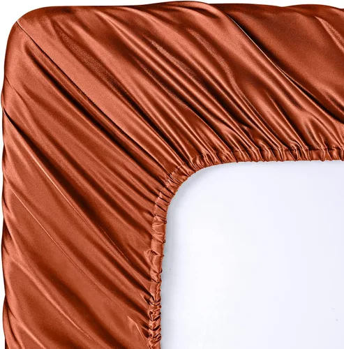 Miniatura 5 de SiinvdaBZX Juego de sábanas de satén de 4 piezas tamaño King, ultra sedosas, suaves, de satén naranja otoñal con bolsillo profundo, 1 sábana bajera