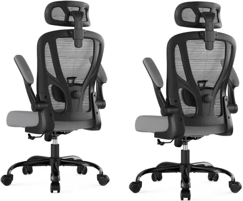 Miniatura 10 de Silla de oficina ergonómica de escritorio, silla de oficina de malla con respaldo alto con reposacabezas, ruedas, soporte lumbar, sillas de oficina