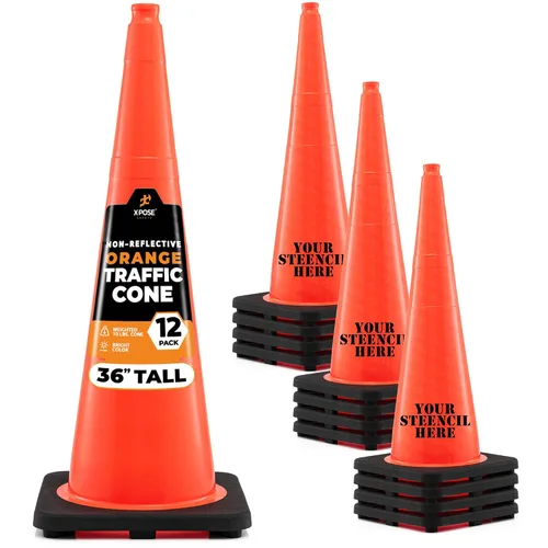 Miniatura 20 de Xpose Safety Cono de tráfico verde lima de 28 pulgadas, paquete de 4, cono de seguridad de PVC de alta calidad para estacionamiento, precaución