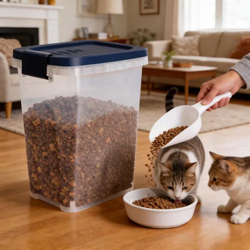 Miniatura 2 de Contenedor de almacenamiento de comida para gatos de 5 a 10 libras con cuchara, recipiente hermético para alimentos para perros, gatos, semillas