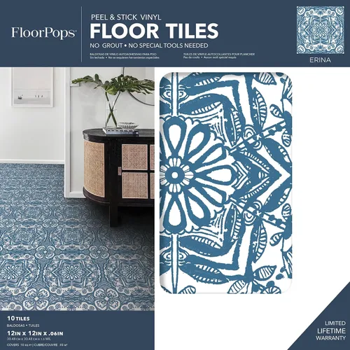 Miniatura 2 de FloorPops Azulejos de piso Erina Blue de 12 x 12 pulgadas, FP4945