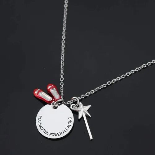 Miniatura 4 de Eilygen Regalo inspirador de mago de Oz Collar You had the Power all Along rojo rubí con colgante de pantuflas de regalo para ella, Metal