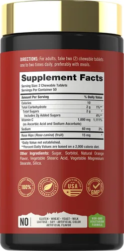 Miniatura 2 de Carlyle Masticables de vitamina C 1000 mg 100 tabletas Sabor naranja natural Suplemento vegetariano, sin OMG y sin gluten Tahoe