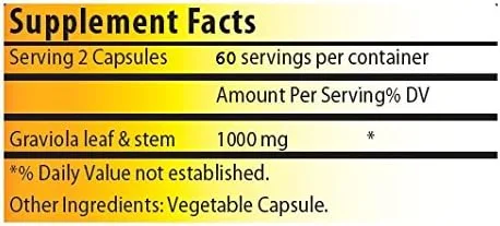 Miniatura 2 de Graviola pura Annona Muricata, porción de 1000 mg, 120 cápsulas vegetales