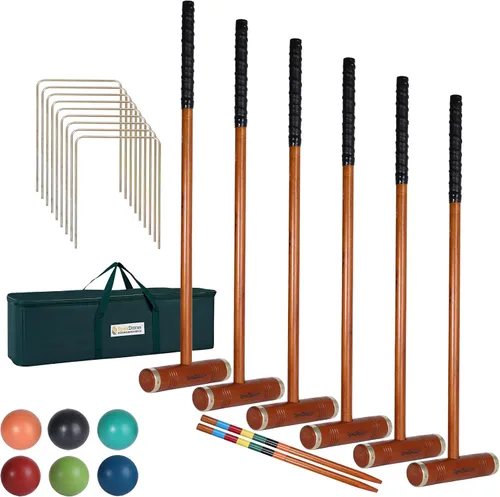 Miniatura 8 de SpexDarxs Juego de croquet para seis jugadores, juego de croquetas de 35 pulgadas con mazos de madera de primera calidad, bolas
