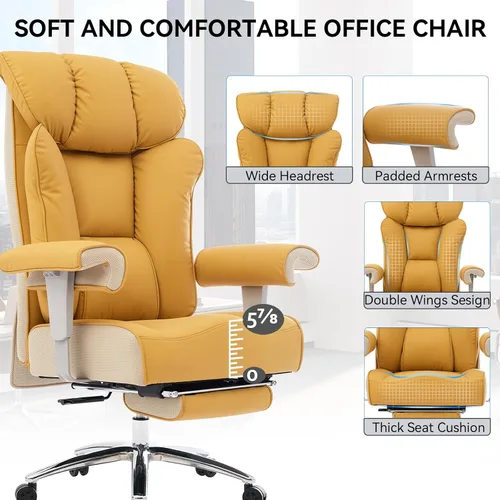 Miniatura 6 de Efomao Silla de oficina grande y alta, color verde, 450 libras, silla ejecutiva ergonómica de respaldo alto con reposapiés, reposabrazos acolchados