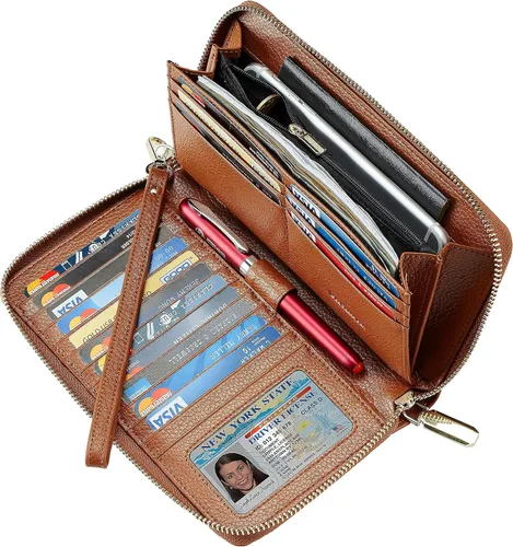 Miniatura 2 de Chelmon - Monedero para mujer de cuero genuino con bloqueo de señal RFID para tarjetas de crédito