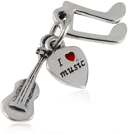Miniatura 3 de ABUN - Abalorio de plata de ley 925 con diseño de corazón con texto en inglés "I Love Music